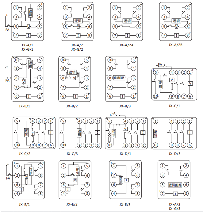 JX-C/1靜態信號繼電器內部接線及外引接線圖（正視圖）