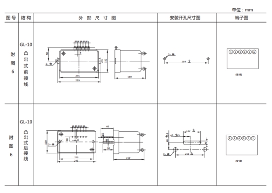 GL-25過流繼電器外形結構及安裝尺寸圖片